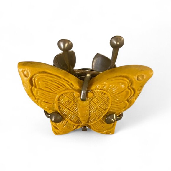 VTG Jan Michaels mustard yellow carved butterfly brass adjustable ring 90s USA - Picture 1 of 14